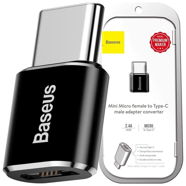 Baseus Mini Micro USB-USB-C -sovitin - musta