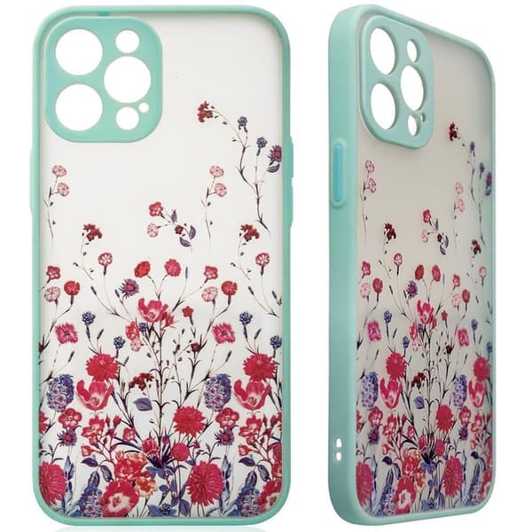 Designetui til iPhone 12 Pro, blomsterskall, lyseblått