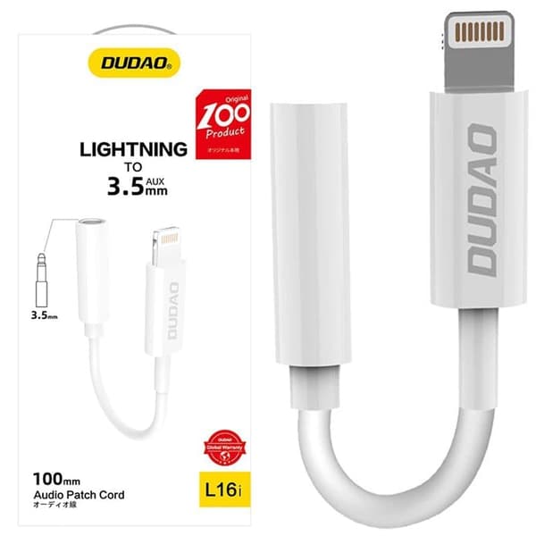 Dudao Audio Adapter Hodetelefonadapter Lightning til 3,5 mm Mini Jack White (L16i White)