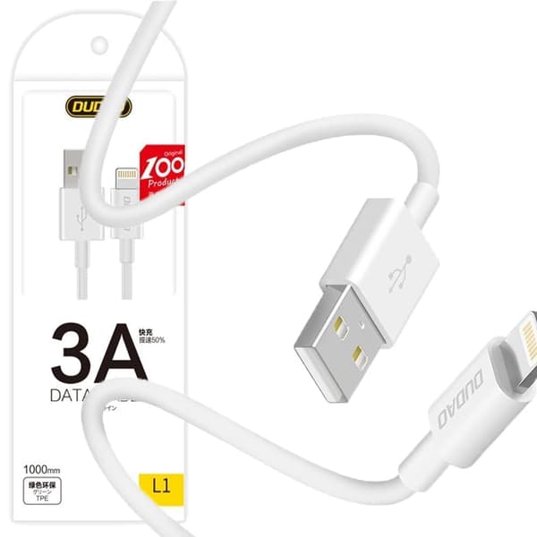 Dudao USB / USB Type C-kabel 3A 1m hvit (L1T hvit)