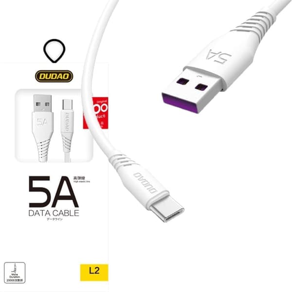 Dudao USB / USB Type C-kabel 5A 1m hvit (L2T 1m hvit)