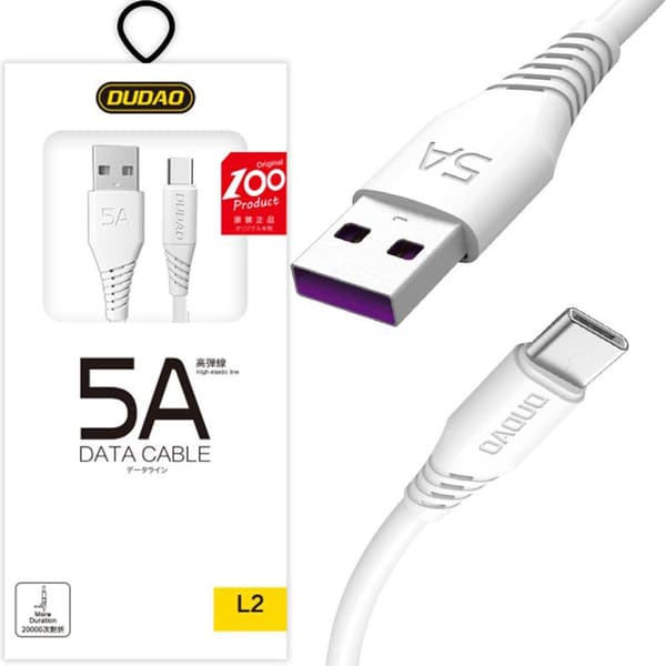 Dudao USB / USB Type C-kabel 5A 2m hvit (L2T 2m hvit)