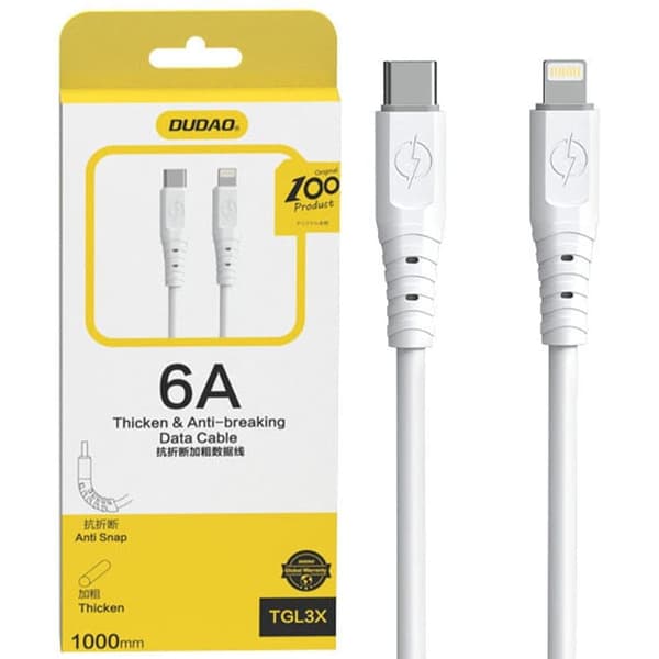 Dudao-kabel, USB Type C - Lightning 6A 65W PD hvit (TGL3X)