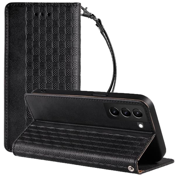 Magnetisk stroppdeksel til Samsung Galaxy S22 Ultra lommebokbeskytter + Mini bånd anheng svart