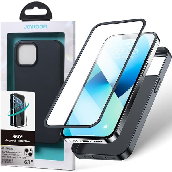 Joyroom 360 Full Case-deksel for iPhone 13 bak og foran + herdet glass svart (JR-BP927 svart)