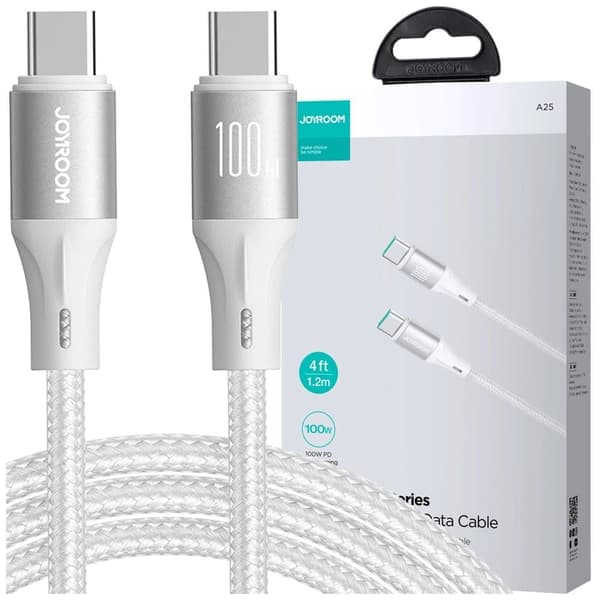 Joyroom Light-Speed ​​​​Series SA25-CC5 100 W USB-C / USB-C-kabel 1,2 m - hvit