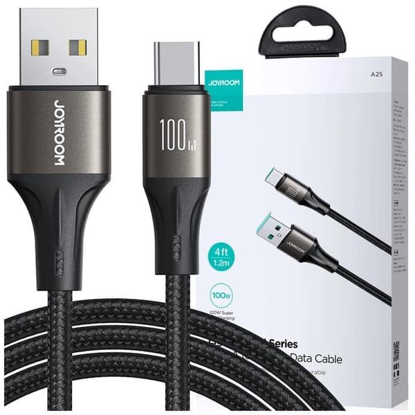 Joyroom Light-Speed​​Serie SA25-AC6 USB-A / USB-C hurtigoverføringskabel 100 W 1,2 m - svart