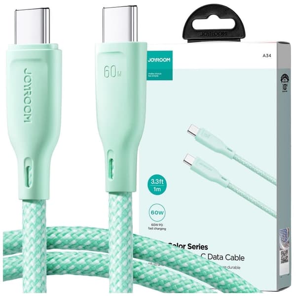 Joyroom Multi-Color Series SA34-CC3 USB-C / USB-C-kabel 60 W Rask overføring 1 m - Grønn
