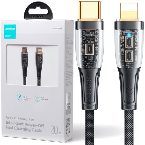 Joyroom hurtigladekabel med smartbryter USB-C - Lightning 20W 1,2m svart (S-CL020A3)