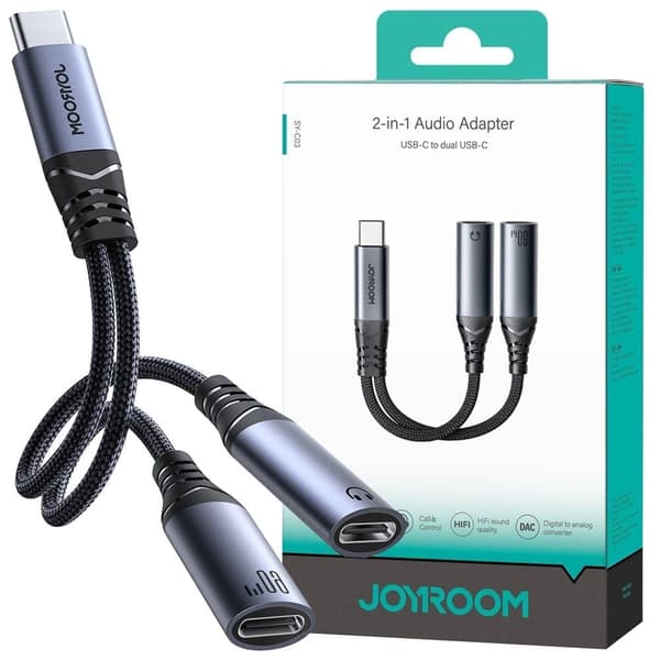 Joyroom SY-C03 USB-C til 2x USB-C 2in1 DAC-adapter - svart