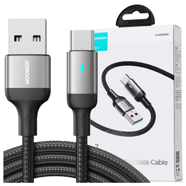Joyroom USB - USB C 3A-kabel for hurtiglading og dataoverføring A10-serien 1,2 m svart (S-UC027A10)