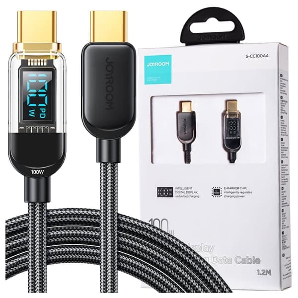 Joyroom USB C til USB C-kabel 100 W for hurtiglading og dataoverføring 1,2 m svart (S-CC100A4)