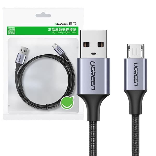 Ugrønn kabel USB - mikro USB 1m grå (60146)