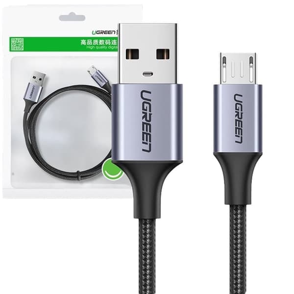 Ugrønn kabel USB - mikro USB 2m grå (60148)
