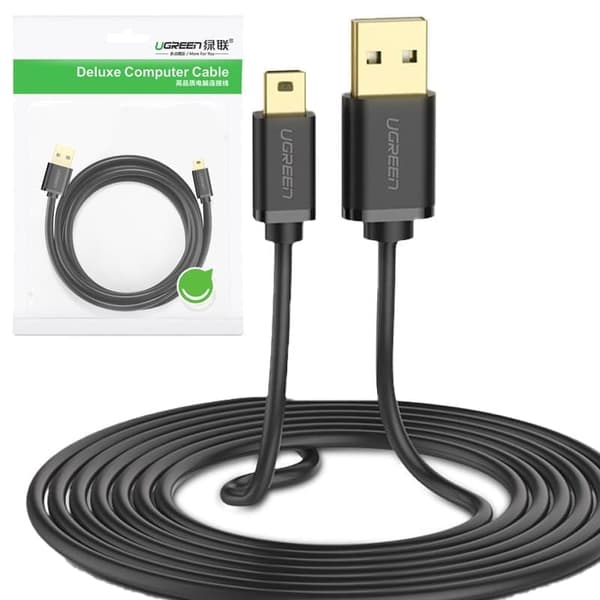 Ugrønn kabel USB - mini-USB 480 Mbps 3 m svart (US132 10386)