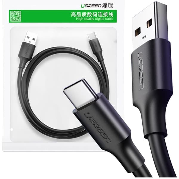 Ugrønn kabel USB - USB Type C Quick Charge 3.0 3A 0.25m svart (US287 60114)