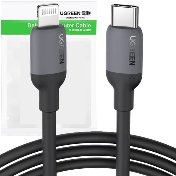 Ugrønn hurtigladekabel USB Type C - Lightning (MFI-sertifisert) C94 Power Delivery chip 1m svart (US387 20304)