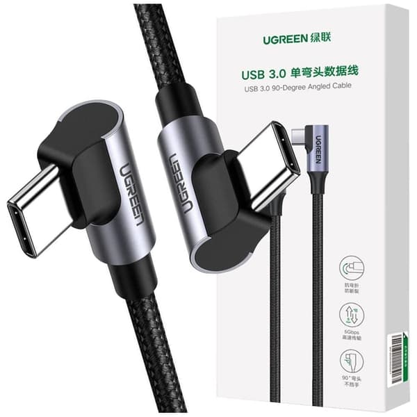 Ugreen US323 USB-C (vinklet) / USB-C (vinklet) kabel 2m - svart