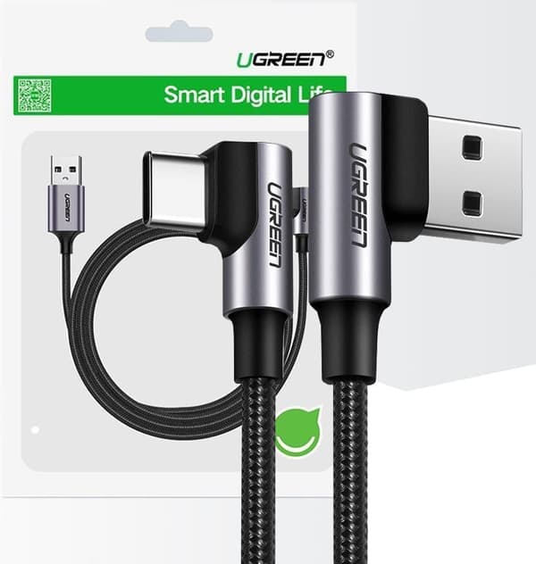 Grønn vinklet kabel USB - USB Type C Quick Charge 3.0 QC3.0 3 A 0,5 m grå (US176 20855)