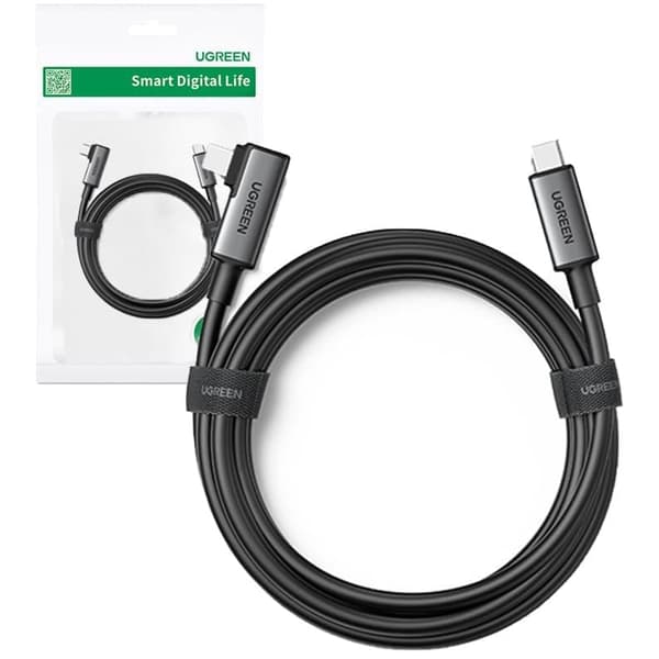 Grønn vinklet kabel USB Type C - USB Type C 60 W for lading/dataoverføring med VR-briller (f.eks. Oculus Quest 2) 5m svart (US551)