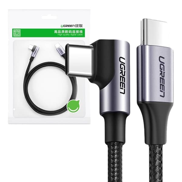 Grønn vinklet kabel USB Type C - USB Type C Strømforsyning 60 W 20 V 3 A 1 m svart-grå (US255 50123)