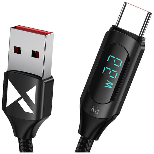 Wozinsky WUACC1 USB A - USB C kabel med display 66W 6A 1m - svart