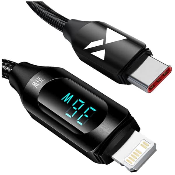 USB-C - Lightning Wozinsky WUCLC2-kabel med LED-skjerm 36W 2m - svart
