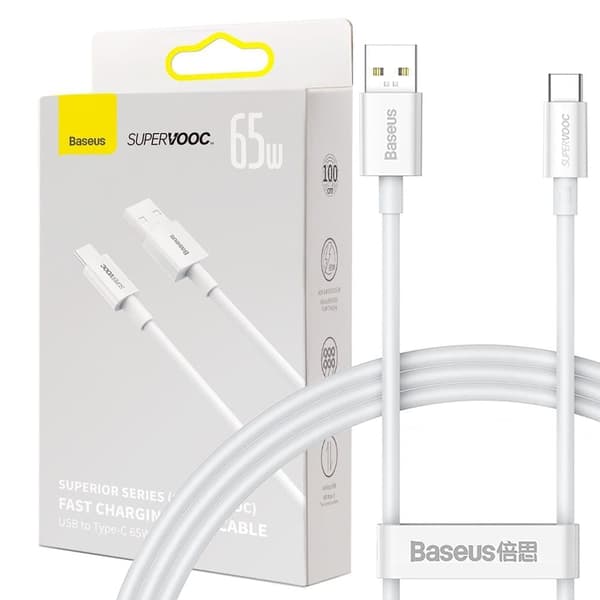 Baseus Superior Series SUPERVOOC USB-A-USB-C-kabel 65W 1m hvit