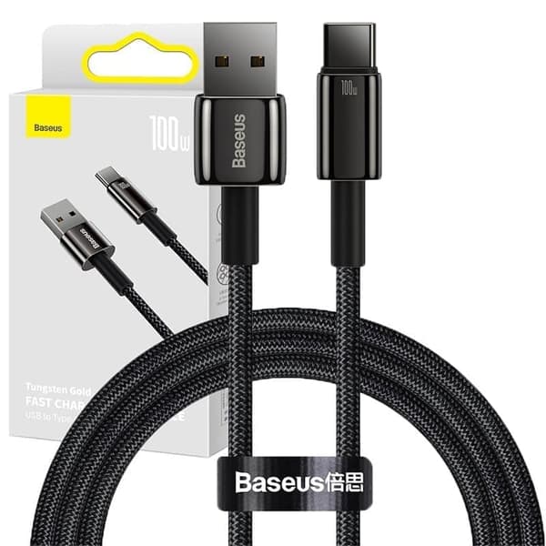 Baseus Tungsten Gold-kabel USB-A - USB-C 480Mb/s 100W 1m svart (CAWJ000001)