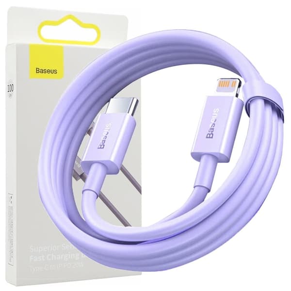 USB-C hurtiglade-/dataoverføringskabel - Lightning PD 20W 1m Baseus Superior Series - lilla