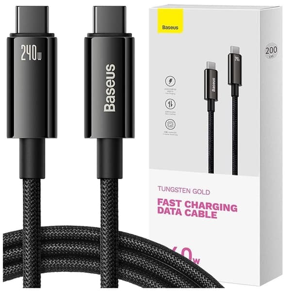 USB C - USB C-kabel 480Mb/s 240W 2m Baseus Tungsten Gold CAWJ040101 - svart