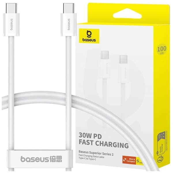Baseus Superior Series ll USB-C - USB-C 30W 480Mb/s kabel 1m - hvit