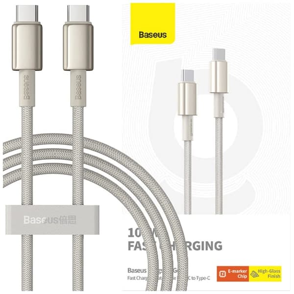 Baseus Tungsten Gold USB-C / USB-C kabel 100W 1m - gull