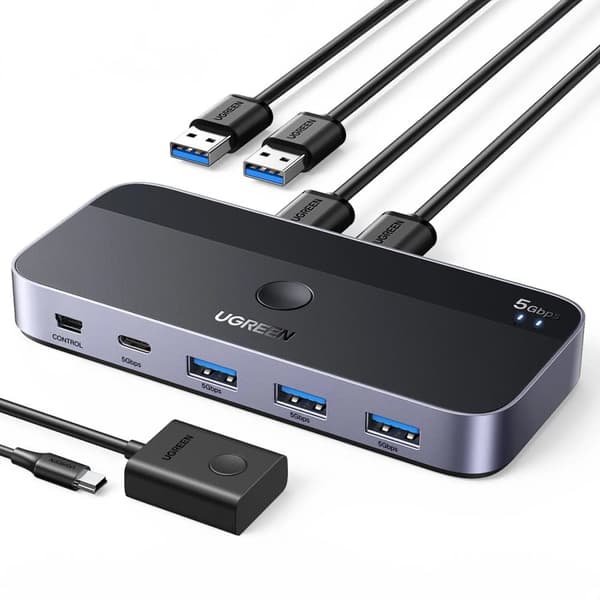 Ugreen CM662 USB 3.0 Switch 2-i-4 Switch + 2x USB-A-kabel - Svart