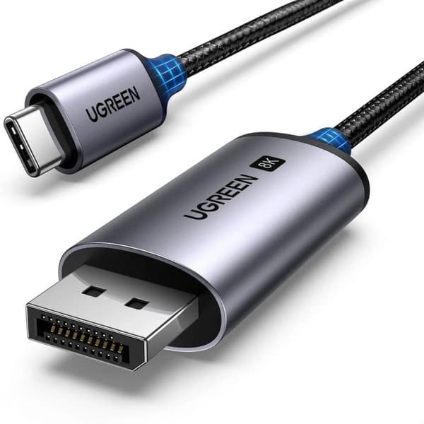 Ugreen CM556-kabel med USB-C og DisplayPort 8K-kontakter, 1 m lang - grå