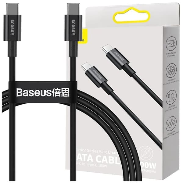 Baseus Superior-kabel USB Type C - USB Type C hurtiglading Hurtiglading / Strømforsyning / FCP 100W 5A 20V 1m svart (CATYS-B01)