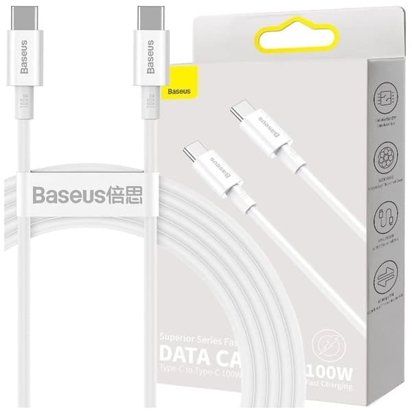 Baseus Superior-kabel USB Type C - USB Type C hurtiglading Hurtiglading / Strømforsyning / FCP 100W 5A 20V 2m hvit (CATYS-C02)