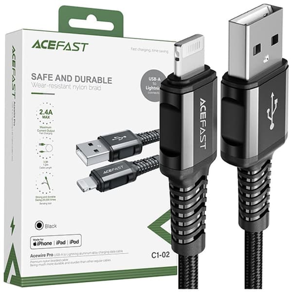 Acefast MFI USB - Lightning-kabel 1,2 m, 2,4 A svart (C1-02 svart)