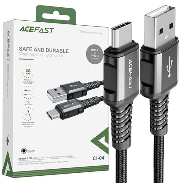 Acefast USB - USB Type C-kabel 1,2 m, 3A svart (C1-04 svart)