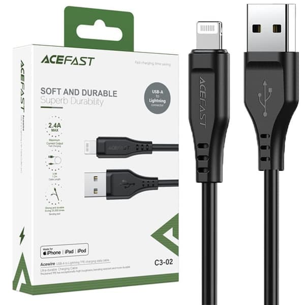 Acefast MFI USB - Lightning-kabel 1,2 m, 2,4 A svart (C3-02 svart)