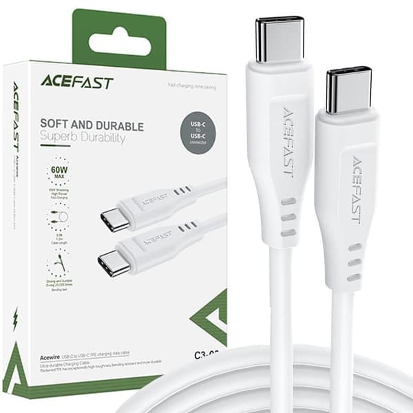 Acefast-kabel USB Type C - USB Type C 1,2m, 60W (20V/3A) hvit (C3-03 hvit)