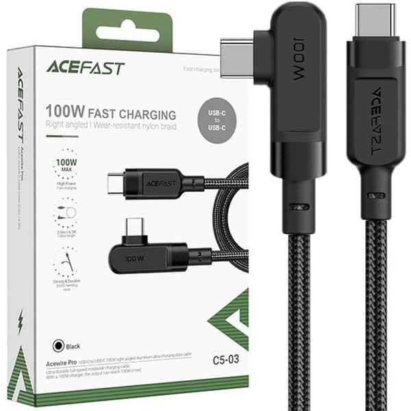 Acefast vinklet USB Type C - USB Type C-kabel 2m, 100W (20V/5A) svart (C5-03 Black)