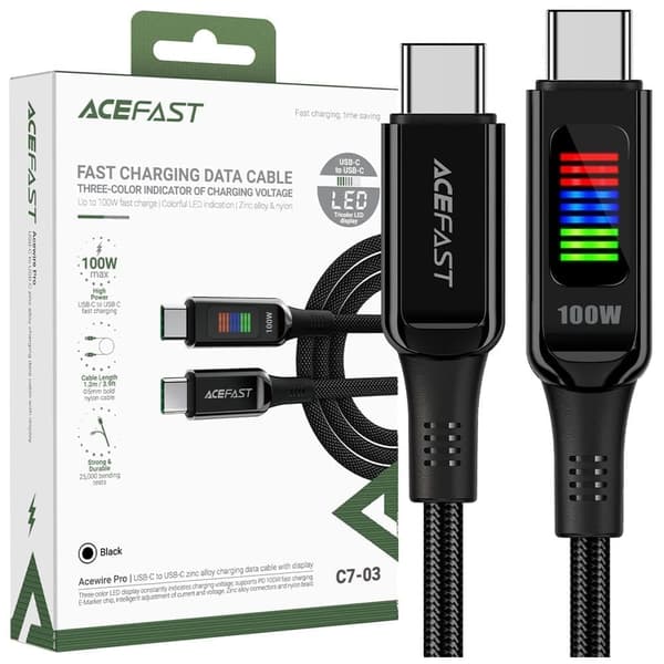 Acefast C7-03 USB-C USB-C 100 W 1,2 m kabel med skjerm - svart