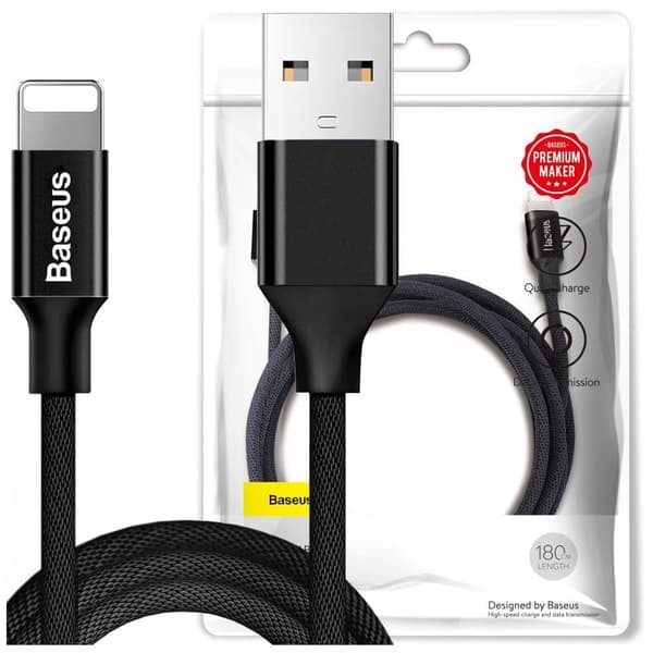 Baseus Yiven stoffflettekabel USB / Lightning 1,8M svart (CALYW-A01)