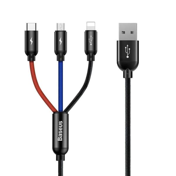 BASEUS 3IN1 TYPE-C & LIGHTNING & MICRO-USB-KABEL 120cm SVART