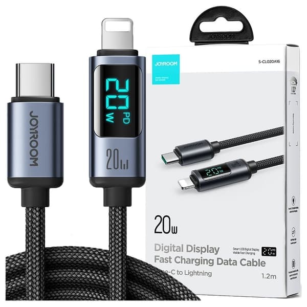 Lightning - USB C-kabel 20W 1,2m med LED-skjerm Joyroom S-CL020A16 - svart