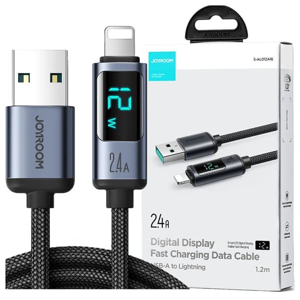 Lightning - USB A 2,4A 1,2m kabel med LED-skjerm Joyroom S-AL012A16 - svart