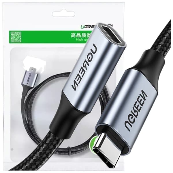 Ugrønn skjøtekabel USB C 3.1 hann / hunn 10Gb/s 1m grå (US372)