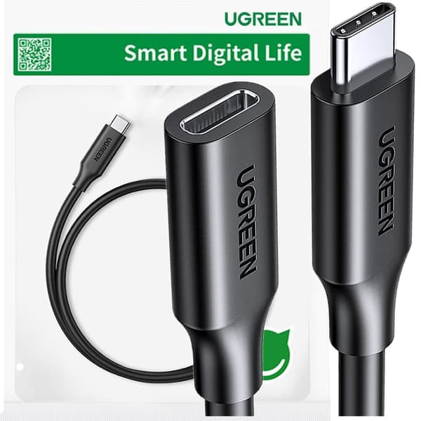 Ugreen skjøtekabeladapter USB C (hann) - USB C (hun) 100W 10Gb/s 1m svart