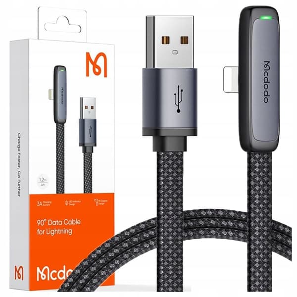 MCDODO ANGLE USB LIGHTNING PLATKABEL 36W IPHONE 12 13 14 SVART 1M